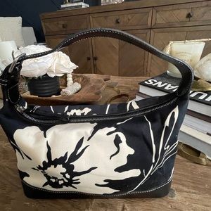 Kate Spade black and white floral fabric and leather purse